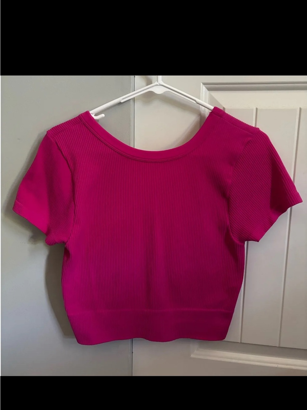 Ribbed Short Sleeve Crop Top - Hot Pink